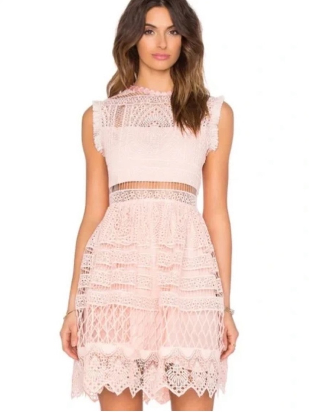 Alexis Light Pink Lace Mini Dress with Tiered Skirt